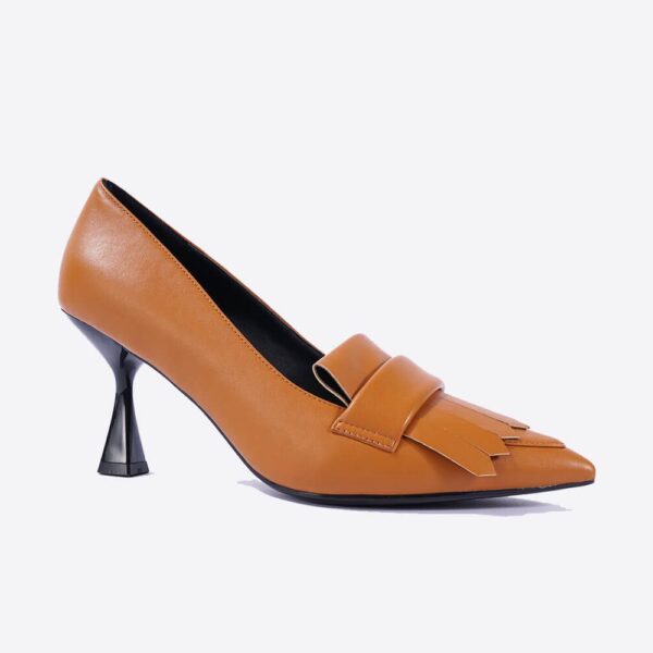 orange pointed toe leather kitten ladies heels