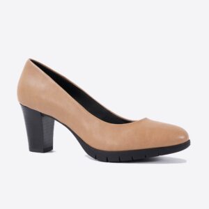 women-leather-round-toe-block-heel-pumps