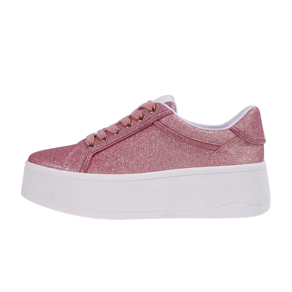 Girls Glitter Pink Platform Trainers Low top
