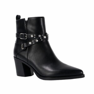 Pointed-Leather-Black-Booties-Women-With-Rhinestone-Straps