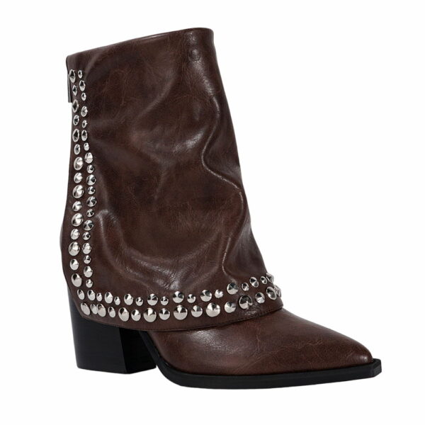 trendy-leather-mid-calf-studded-ankle-boots-brown